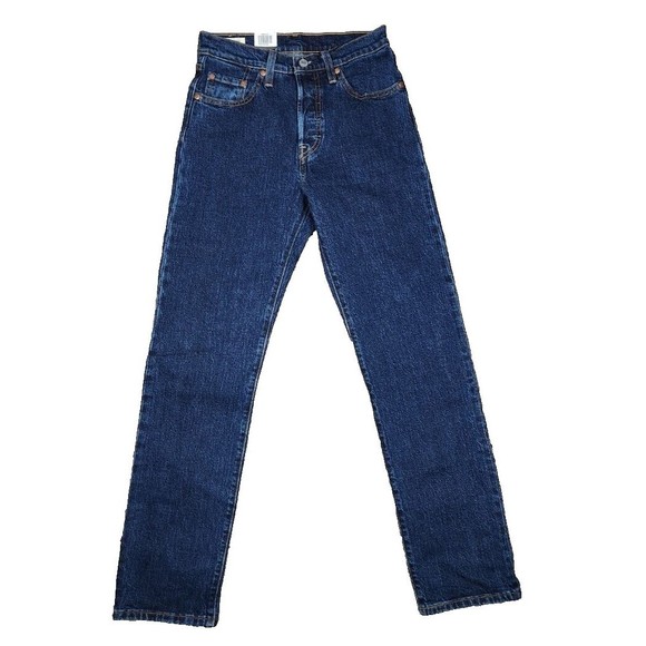 LEVI JEANS 501 Original Cropped Size 25x30 High Rise Button Fly Dark Wash